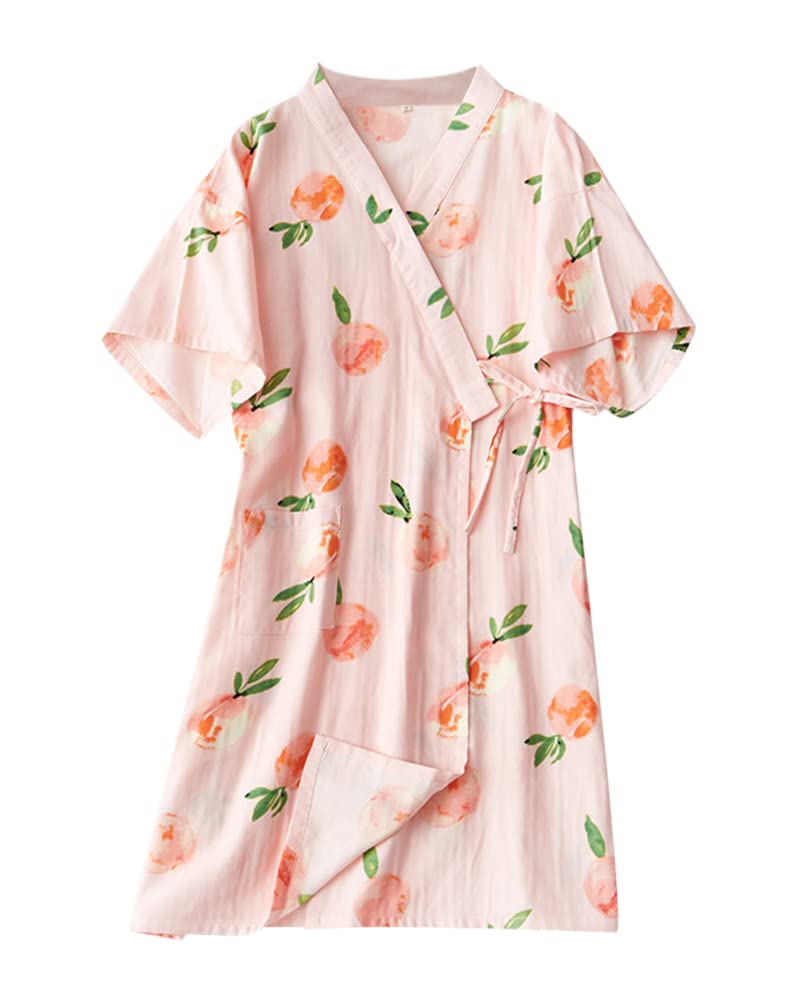 Euyqs Cotton Double Open Long for Hospital and Postpartum Use Women's Pajamas, Gauze, Front, Length, Use, Care, (Pink, Medium)