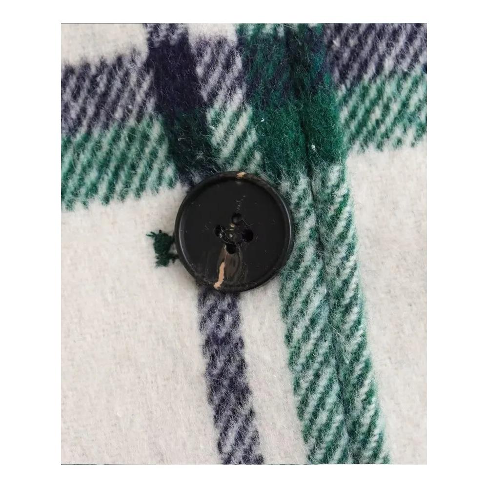 Jarní a podzimní horký prodej nové dámské oblečení Malé voňavé stylové náplastní taška Dekorace Kostkovaná vlněná bunda Kabát