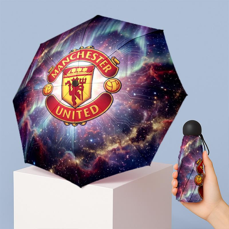 Manchester United Pattern Printed Mini 5 Folds 8 Ribs Compact Umbrella Windproof Waterproof Lightweight Portable Folding