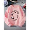 European sizes Kids' Crewneck Sweatshirt - Cute Cat with Pink Blush And Black , Sportswear And Casual Wear, Soft And Comfortable, Children's Clothing
