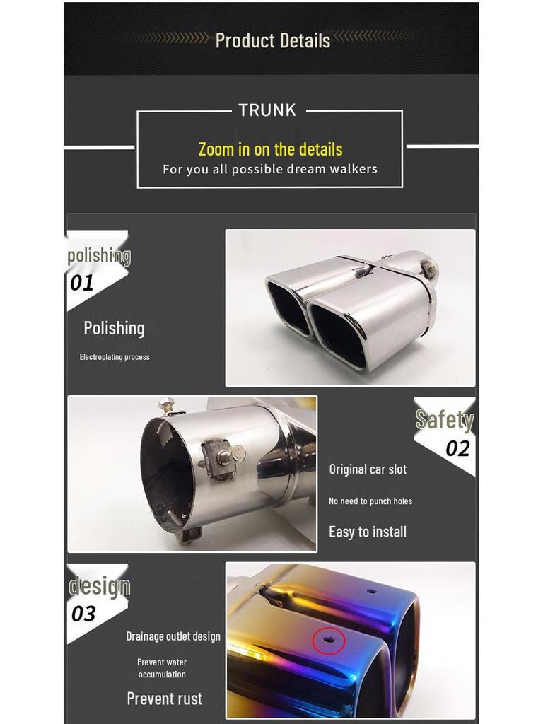 Compatible Tailpipe for X-Trail/Koleos: Square Dual Outlet Stainless Steel Exhaust