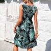 Women's Casual Fashion Sexy V-neck Button Decoration Sleeveless Beach Printed Boutonniere Dress