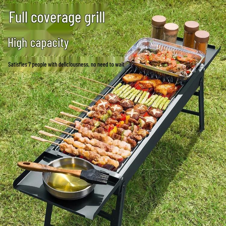 Portable Outdoor BBQ Grill for Skewers & Roast - Folding Camping Set with Charcoal