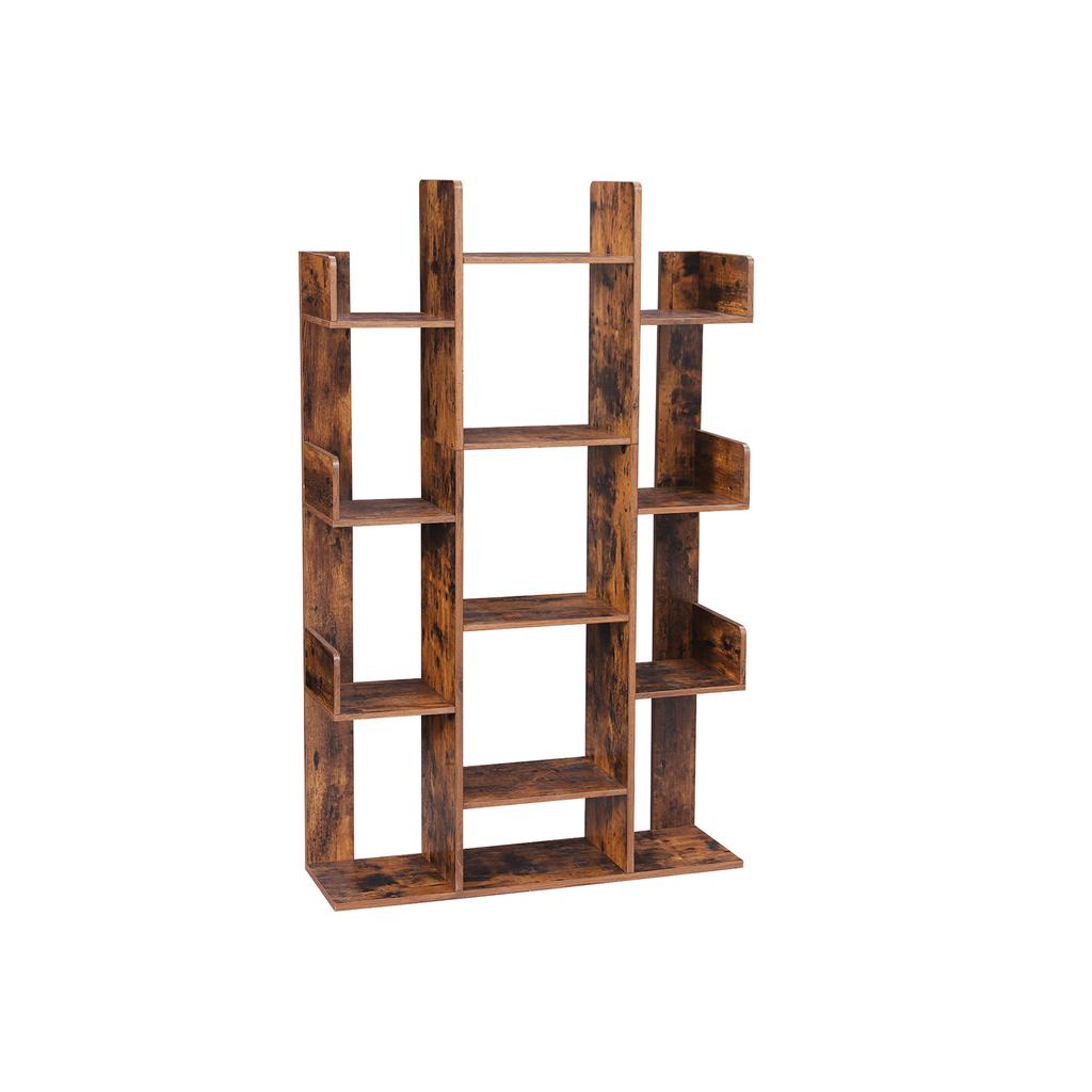 VASAGLE Libreria, Libreria a Forma di Albero con 13 Ripiani, 86 x 25 x 140 cm, con Angoli Arrotondati, Marrone Rustico