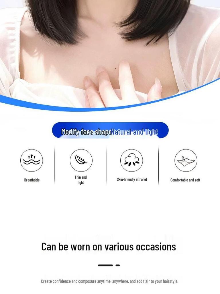 Fluffy Real Hair Bangs Wig for Women: Covers Gray Hair, Lightweight with Seamless Sideburns for Added Volume