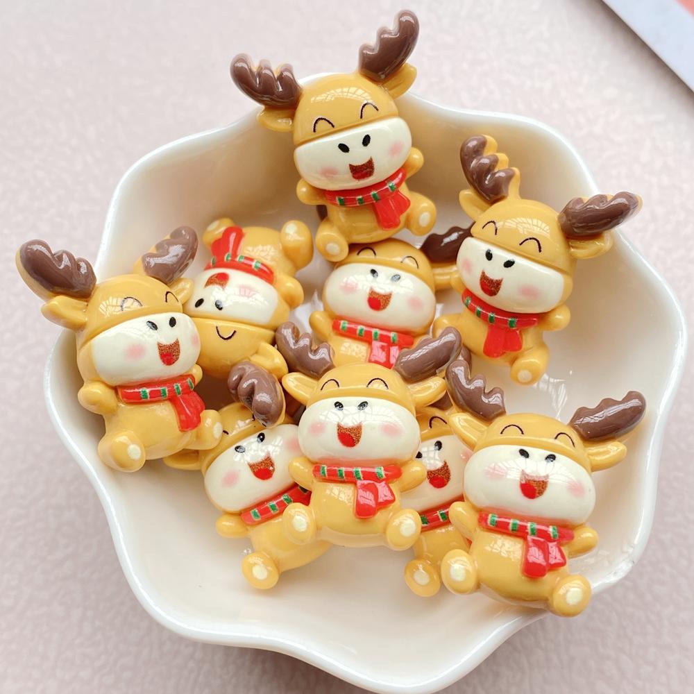 10Pcs New Cute Resin Cartoon Christmas Snowman, Tree Series Flat Back Scrapbooking DIY Jewelry Craft Decoration Accessories