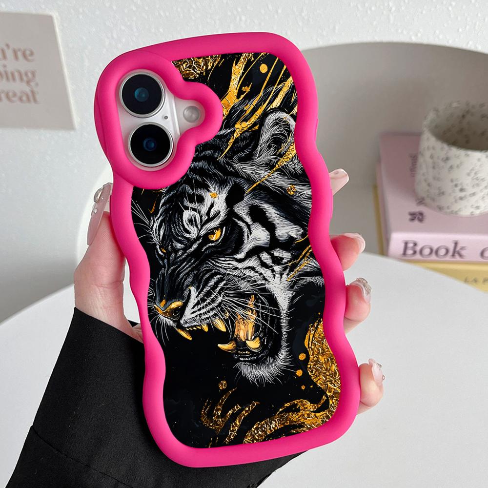 Tiger Neon Golfrand TPU Mobiele Telefoonhoesje voor iPhone 17 16 15 14 13 12 11 Air Pro Max Plus Kleurrijke Cover