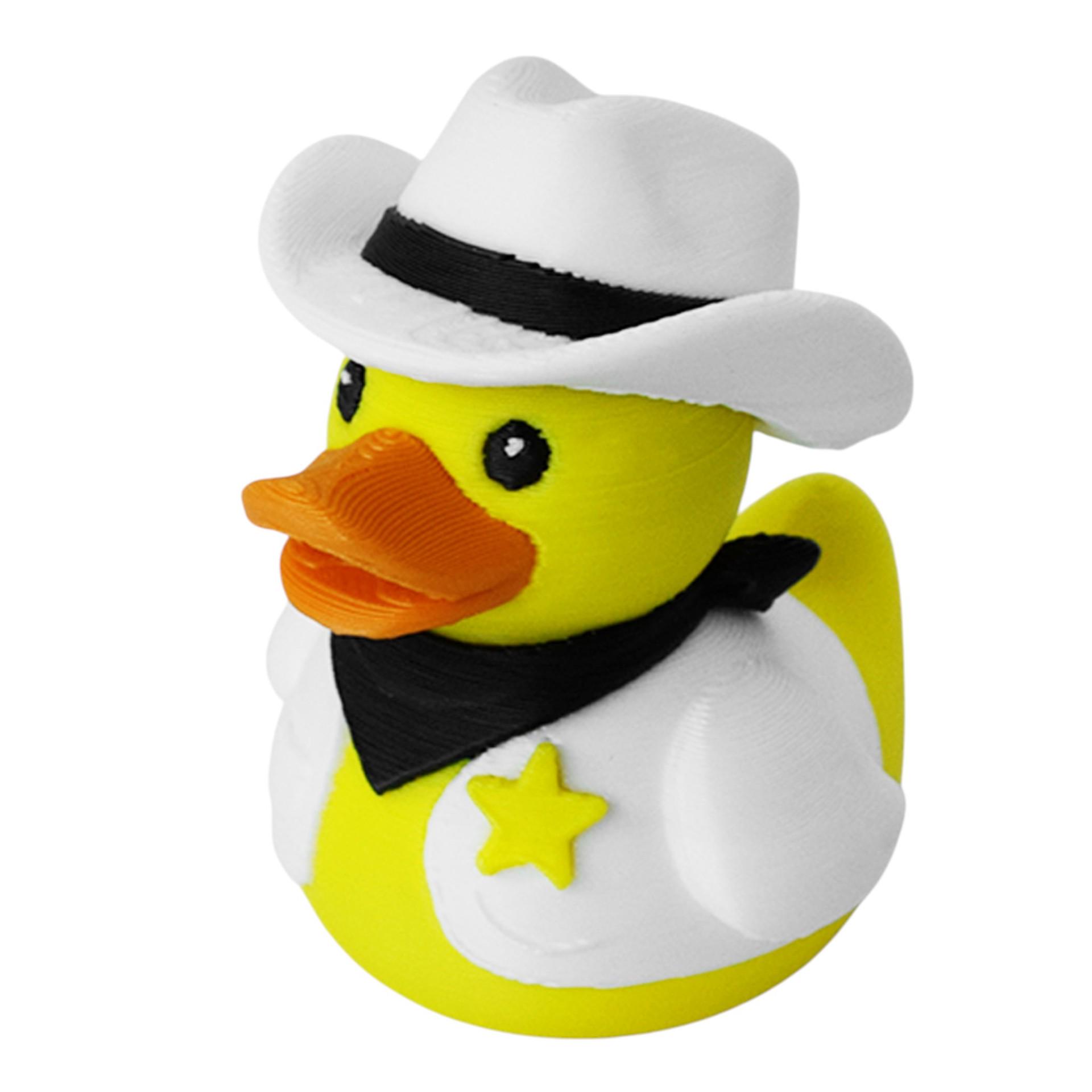 3D Printed Western Police Duck Cartoon Ornament - Trendy Handcrafted Display Piece Yellow White