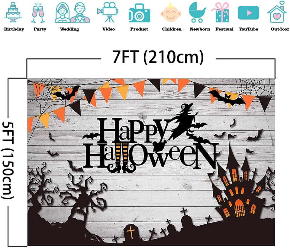 Mocsicka Rustic Wood Witch Happy Halloween Photo Backdrop for Wall 7x5ft