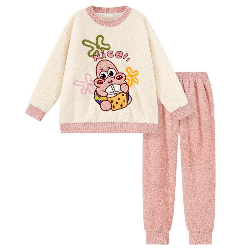 Kids Flannel Pajamas Set Boys Girls Warm Long Sleeve Top And Pants Sleepwear Winter Home Nightwear