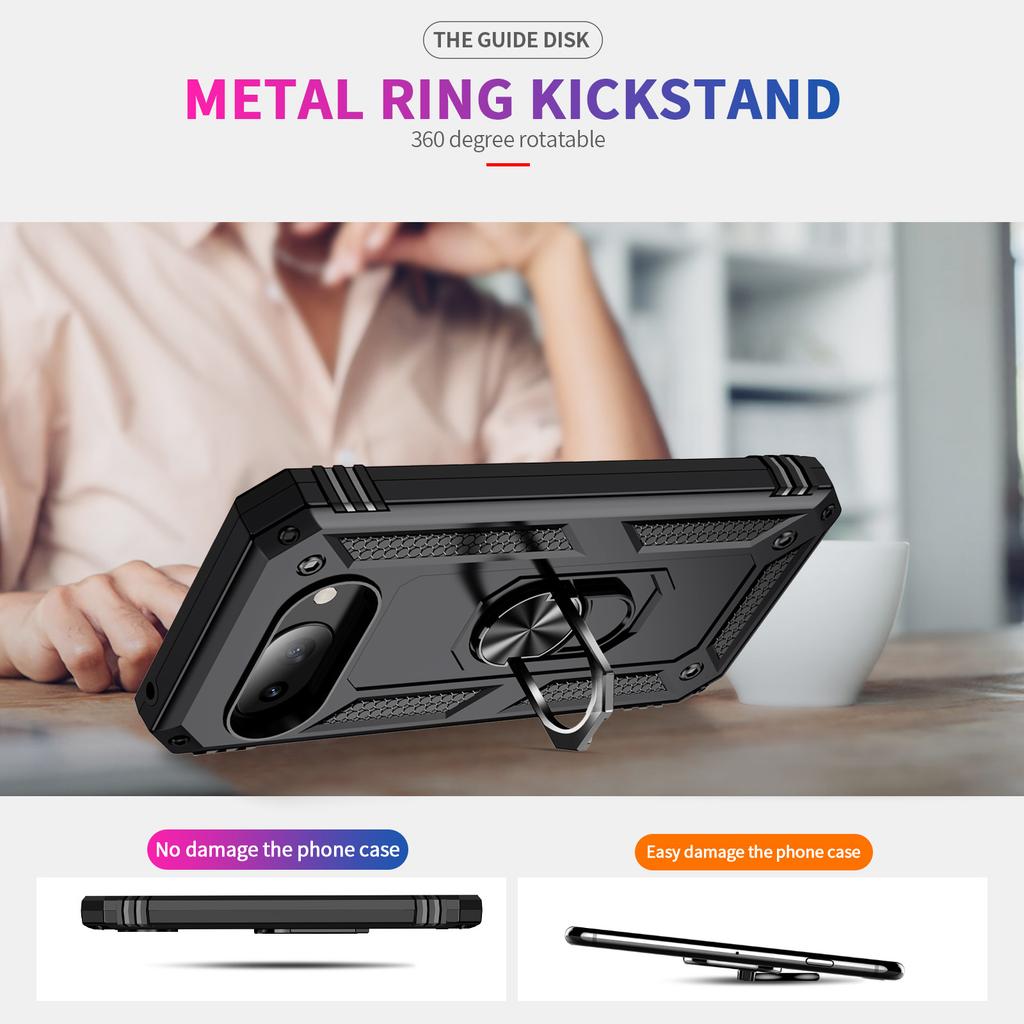 For Google Pixel 9a Case PC + TPU Phone Cover with Rotary Ring Kickstand