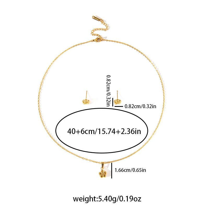 DIEYURO 316L Stainless Steel Golden Simple Rose Flower Neck Earrings Set For Women New Fashion Trend Waterproof Jewelry Gift Set