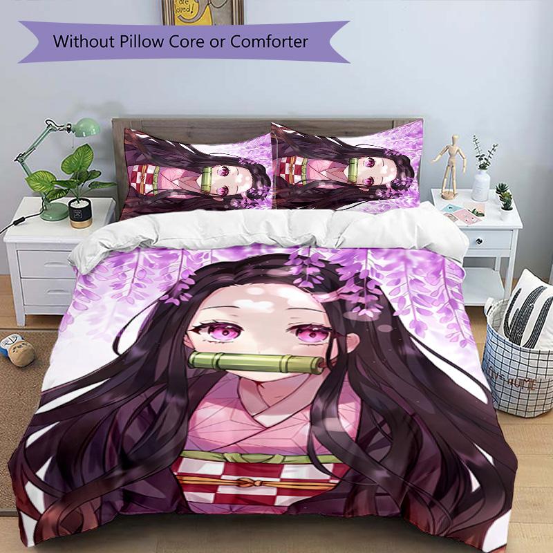 3pcs Demon Slayer Nezuko Pattern Bedding Set Duvet Cover Set Includes Duvet Cover &pillowcases, Perfect All Season Bedroom Decoration & Gift