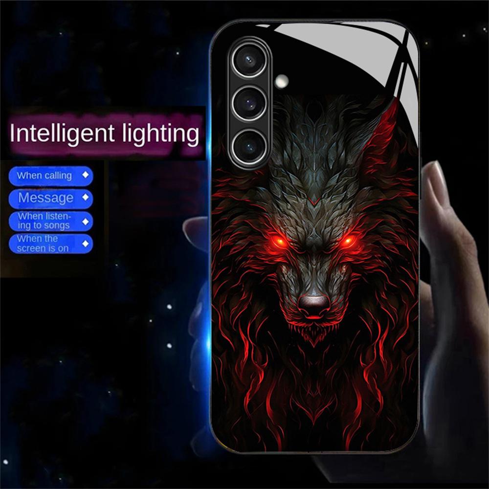 

For Samsung Galaxy A56 5G Case Call Flash Series Pattern Printing Tempered Glass+TPU Combo Phone Case Red Eyed Wolf