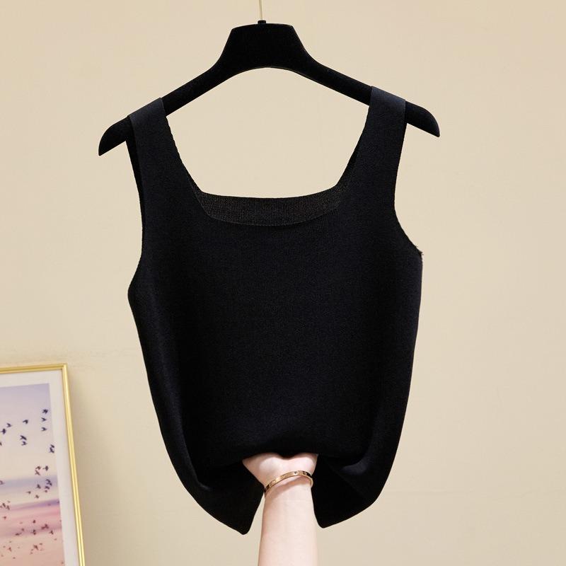 Ice silk suspender vest women's inner cover breast outer wear temperament I-shaped square collar top sleeveless knitted bottoming shirt summer