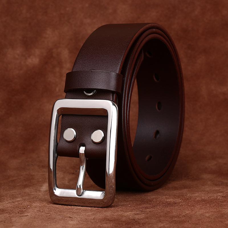 Men'S Simple And Versatile Fashion Light Luxury Stainless Steel Buckle Belt Men'S Genuine Leather First Layer Cowhide Business Leisure Belt Men