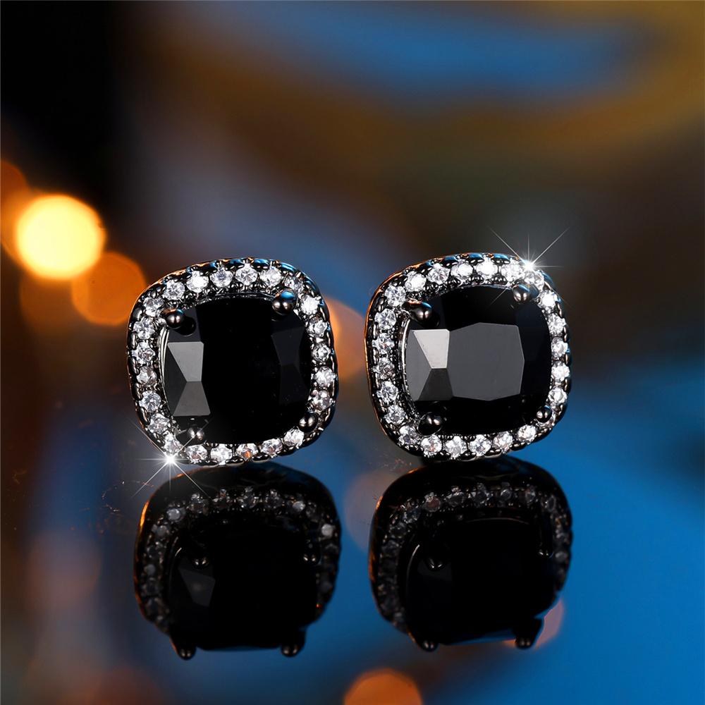 Cute Female Crystal Rainbow Zircon Stone Square Stud Earrings Black Gold Color Wedding Jewelry For Women