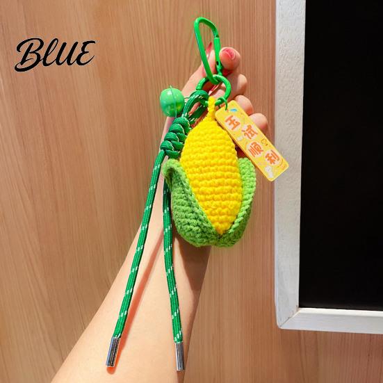 Soft Purse Accessory Crocheted Corn Keychain for Backpacks, Handmade Keyring with Bell Crochet Food & Blessing Tag, Simulated Vegetable Bag