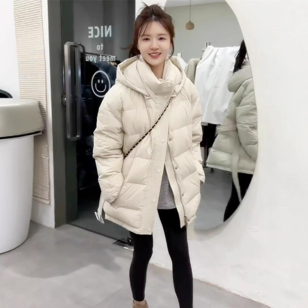 

Women s 2024 Winter Korean-Style Hooded Waist-Hugging Down Jacket: Loose, Slimming, and Warm. Extra Large слонова кістка