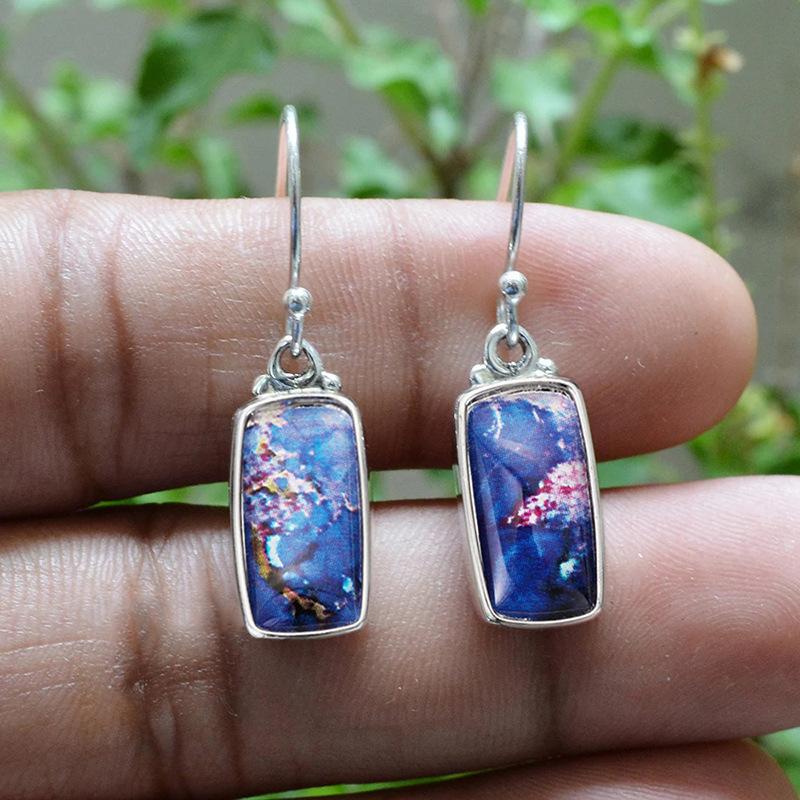 2026 New European and American New Ethnic Style Fashion Simple Purple Square Sticker Zircon Earrings Wholesale for Women