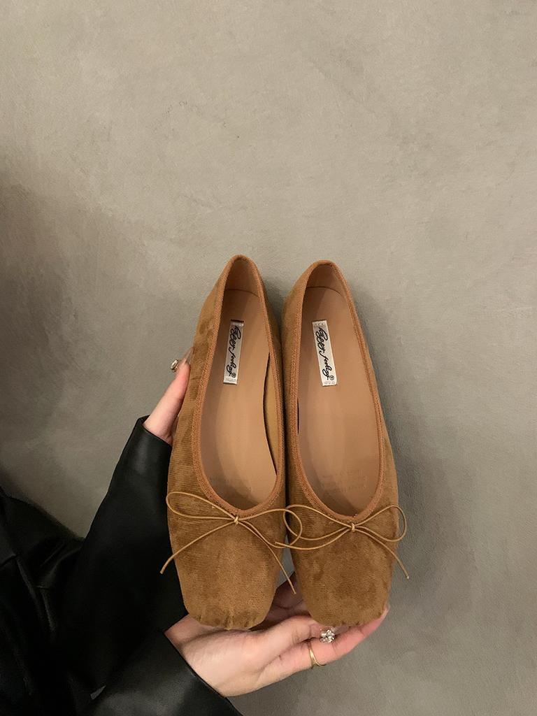 Happy Feelings Flat Bottom Shallow Mouth Ballet Silver Single Shoes Women's Shoes 2025 Bow Red Boat Shoes