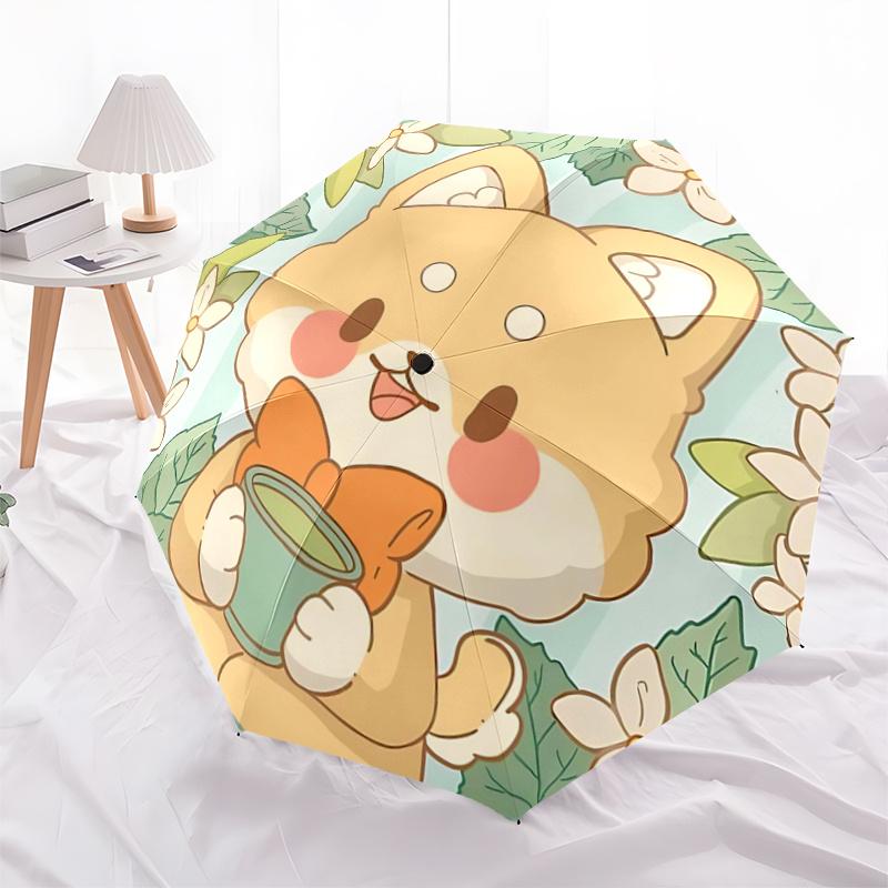 1pc Cute Fox Automatic Folding Cartoon Umbrella - 3 Folding Design, Vivid Cartoon Pattern, Suitable for Outdoor Activities, A Gift for Fans