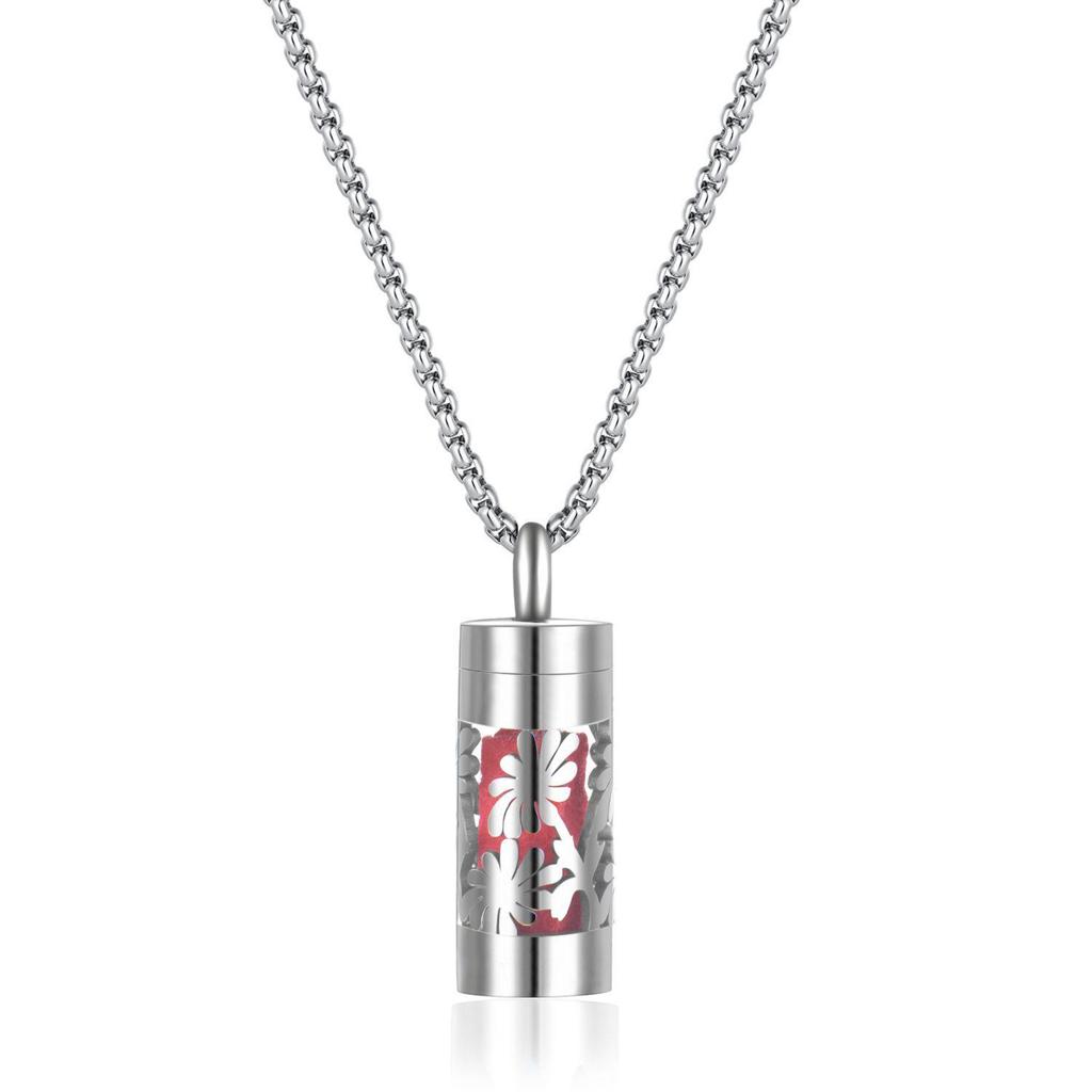 Stainless Steel Aromatherapy Pendant Necklace with Hollow Cylinder and Cross Pendant