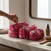 Cosmetic Bag Usalover925 Pink Quilted Cotton Floral Print Cosmetic Bag 03