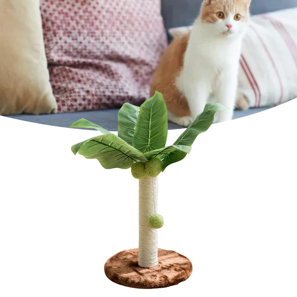 Cat Scratching Post 12.6in High 9.8in Base Hanging Balls Green Leaves Sisal Hemp Cat Scratcher for House Bedroom Indoor