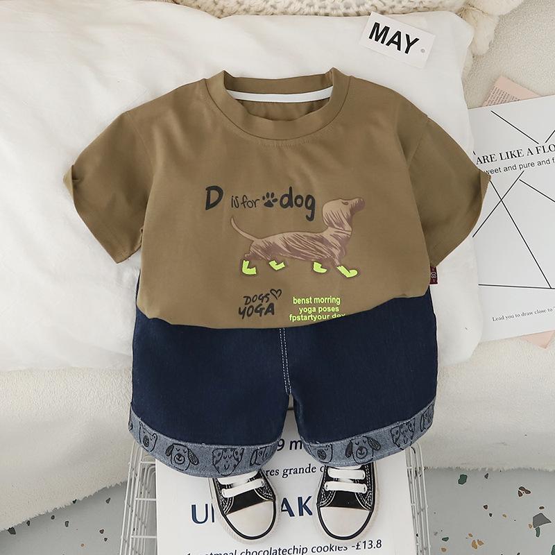 Boys' Summer Outfit Thin Cartoon Children's Short Sleeved Set Summer T-shirt+shorts Two-piece Set
