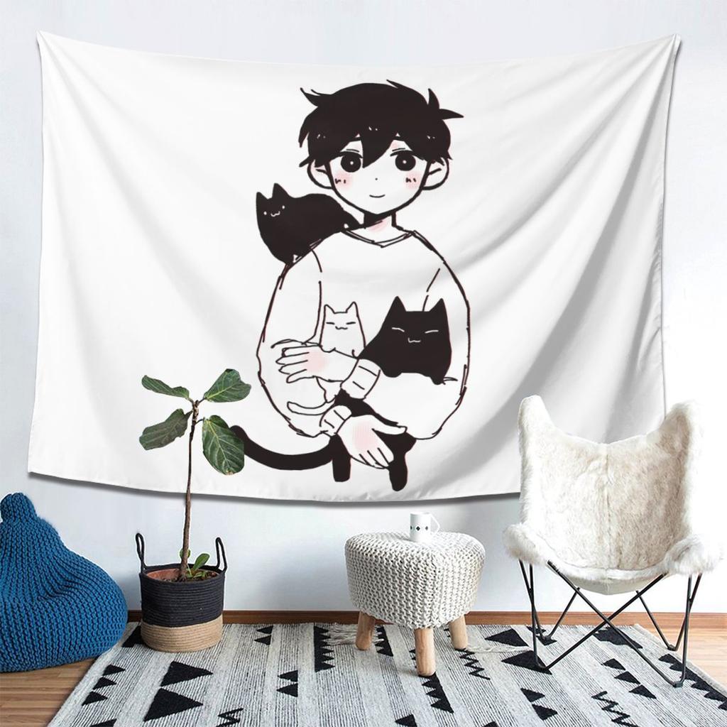 Omori Sunny And Mewo Tapestry Wall Hanging Aesthetic Home Decor Tapestries for Living Room Bedroom