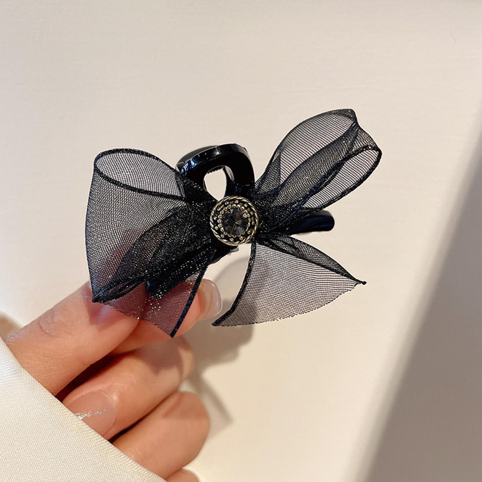 

Sweety Bowknot Hair Claw For Women Korean Style Gauze Bow Hair Clip Girls Trendy Rhinestone Hairpin Jewelry Hair Accessories чорний