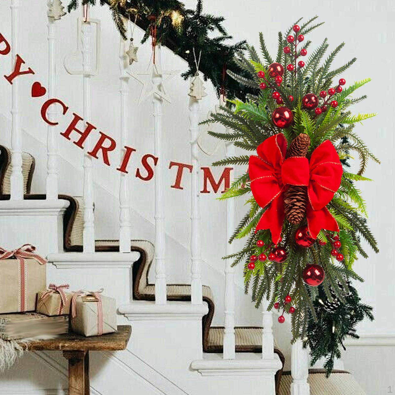 

Искусственный рождественский венок для лестницы, домашний декор красный