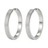 FINE4U 316L Stainless Steel Vertical Ridged Hoop Earrings Click Hinged Circle Hoops Hypoallergenic Textured Ear Jewelry