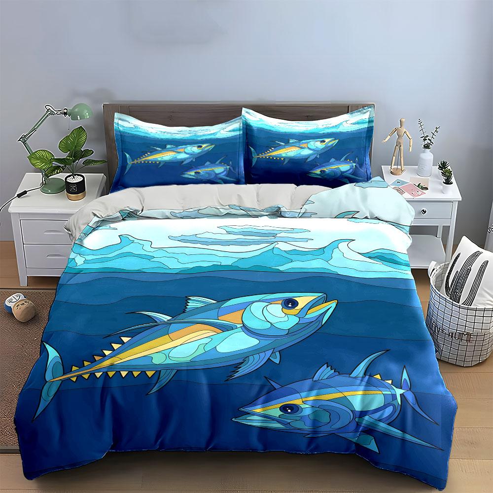 Colorful tuna fish motif. Bedding sets Duvet cover sets Duvet covers Pillowcases(1*Duvet Cover 2*Pillowcases without duvet insert)