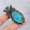 Tibetan Turquoise & Blue Evil Eye Pendant, 999 Copper Wire Wrapped Gemstone Jewelry, Handmade Pendant, For Thanksgiving