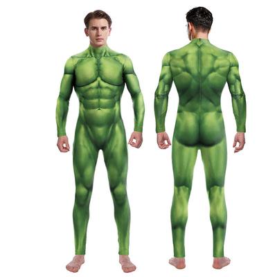 Cosplay Kostüm Cadılar Bayramı Karnaval Purim Yeşil Kas 3D Baskı Erkek Tulum Spandex Zentai Bodysuit Kadın Erkek Tatil Parti Giyim