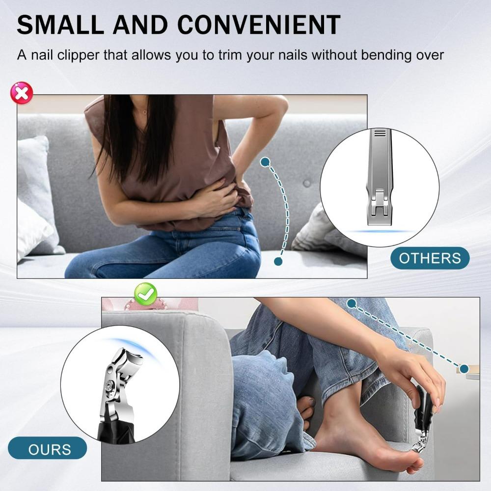 Stainless Steel Toenail Clippers with Curved Blade & Nail Catcher – Ergonomic Precision Trimming for Thick or Ingrown Nails