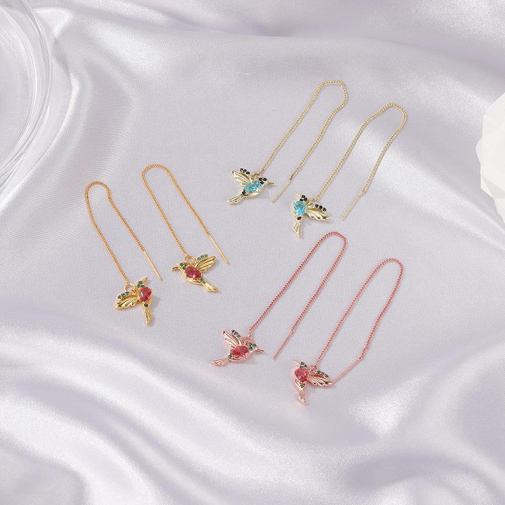 Colored Bird Earline Long Bird Earrings Female Hummingbird Earrings Cute Small Animal Earrings