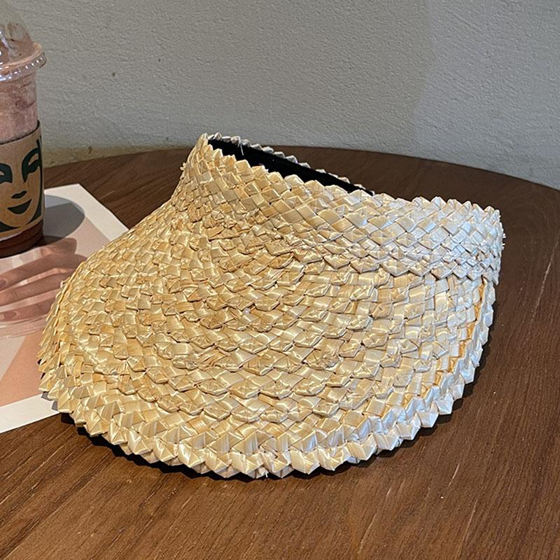 

Rattan Sun Visor Hat for Women Natural PALM LEAF VISOR Wide Brim Sun Cap Girl Sunshade Summer Straw Beach Hat Derby Vacation Hat природний