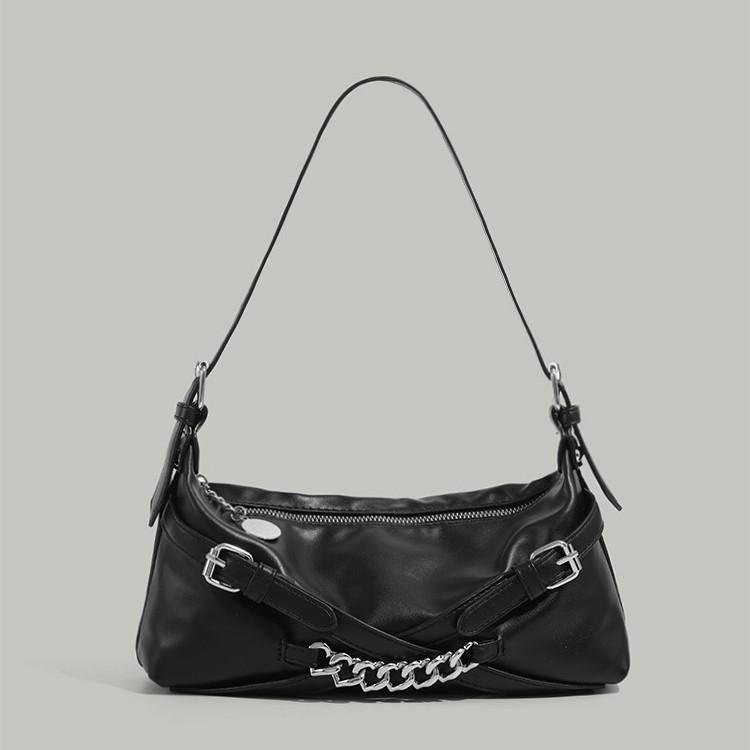 French-style Commuter Underarm Bag for Women 2024 New Vintage Personality Trendy Cool Biker Bag Niche High-end Shoulder Bag чёрный