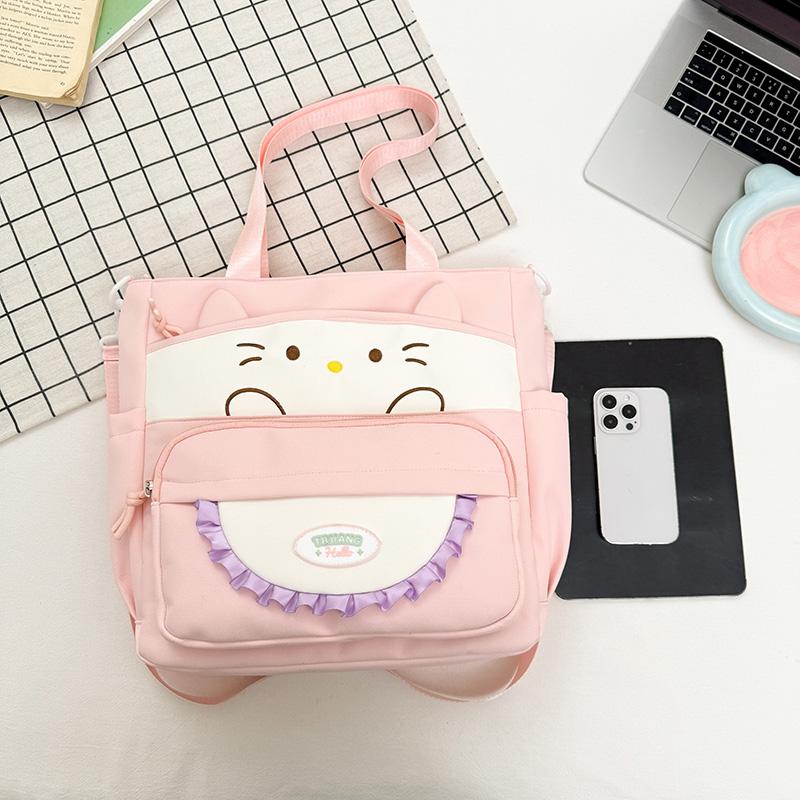 Cartoon Cat Crossbody Bag College Style Large Capacity Shoulder Tote Bag Student Class Book Bag