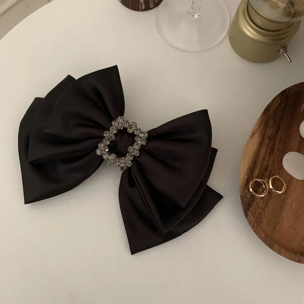 Bling Satin Ribbon Hairpin / Large Automatic Pin Half-Up Ponytail Silk Wedding Guest Look