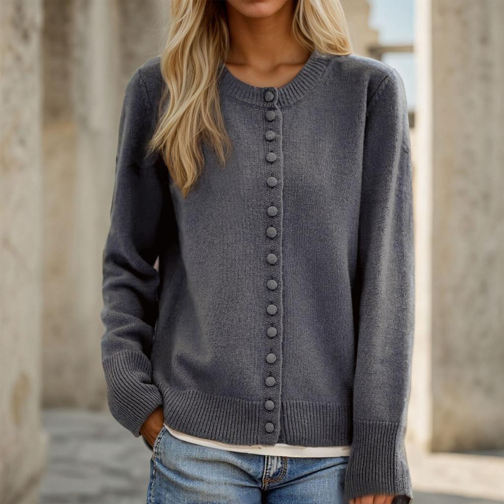 Women's Lightweight Cardigans Button Down Crewneck Loose Solid Knitted Sweater Coat Long Sleeve Casual Outerwear