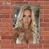 Retro Metal Tin Sign Blonde Woman with Long Hair and Blue Eyes In White Top Vintage Indoor Selfie Style Wall Art Decor Xc