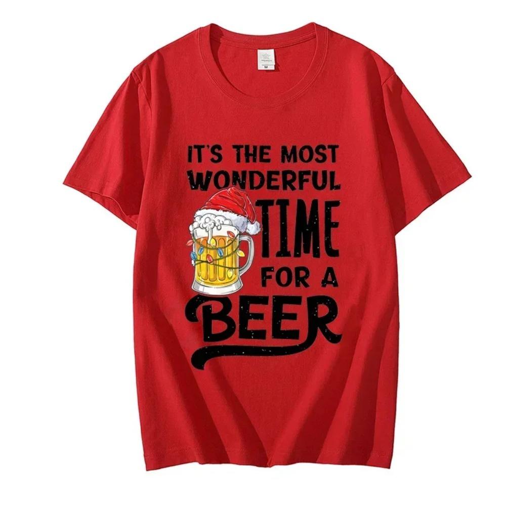 It's The Most Wonderful Time for A Beer Shirt Men T-Shirt Christmas Beer Print Tops Women Short Sleeve Oversize Men Brand Tshirt