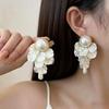 Elegant French Style Pearl Petal Tassel Earrings for Women, Trendy Statement Jewelry