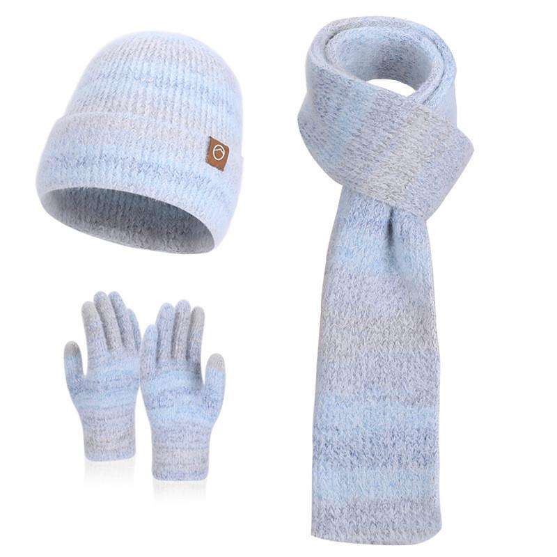 Knitted Hat Scarf Gloves Threepiece Winter Warmth Set For Ladies With Wind Resistance