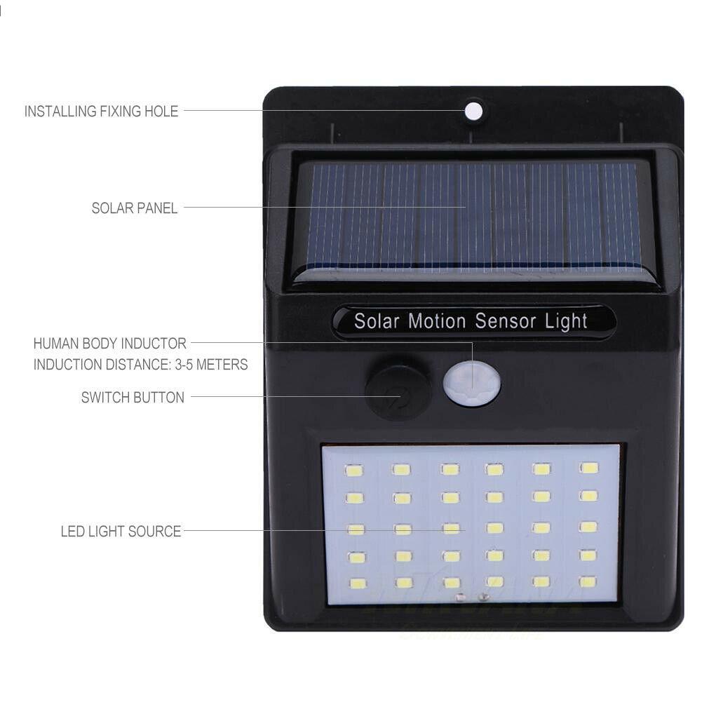 4X 30LED Solar Power Licht PIR Bewegungssensor Sicherheit Outdoor Garten Weg Landschaft Wandleuchte