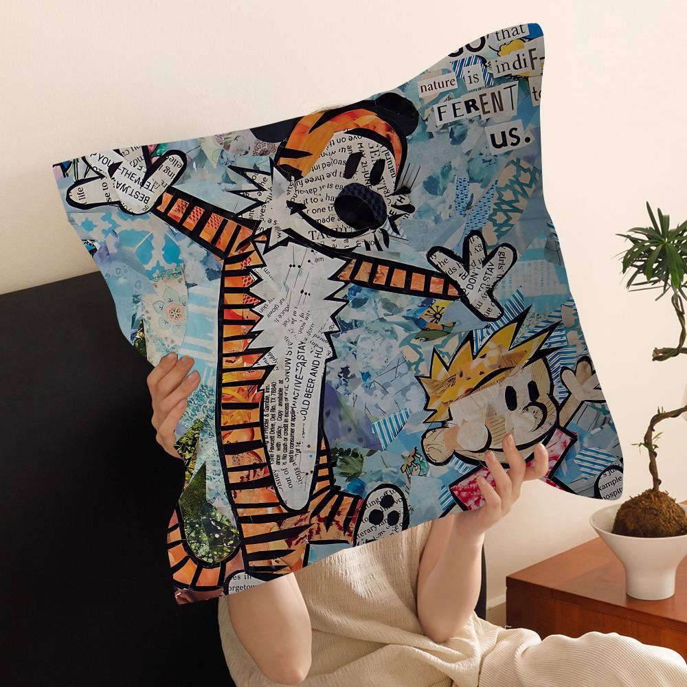 Anime Calvin And Hobbes Cushion Cover Inches Farmhouse Decor Home Throw Pillow Covers For Couch Decorations
